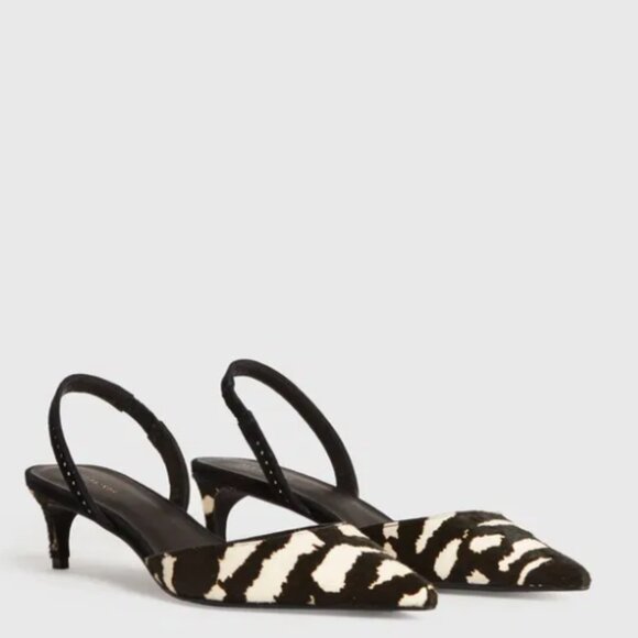 COPY - All Saints Mia Leather Slingback Shoes Kitten Heels - Picture 1 of 10